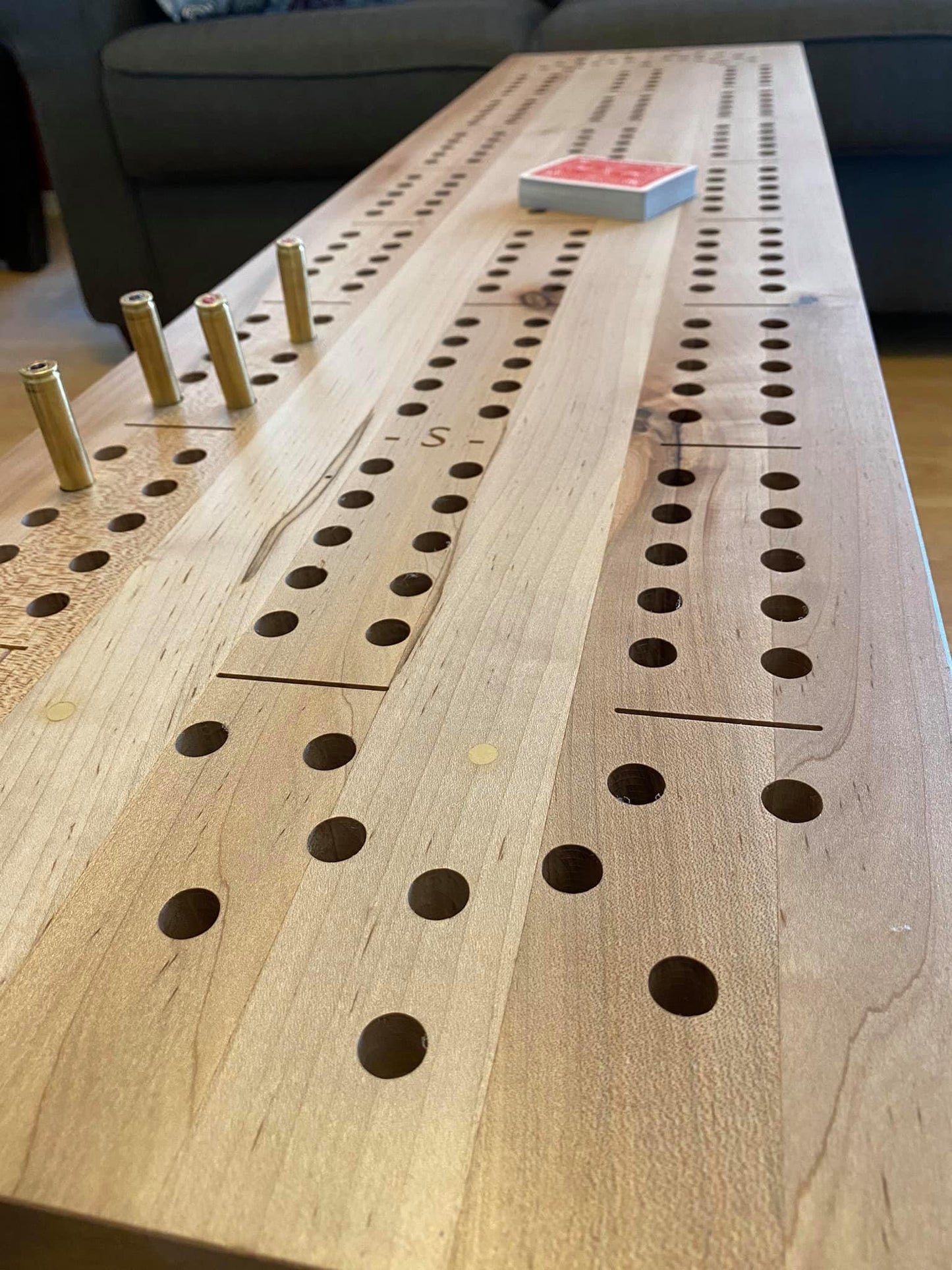 Big Cribbage Board with Rifle Shell Pegs
